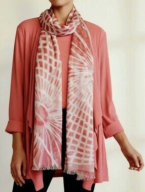 Sophisticated Summer Artistic Large Oblong Coral Ivory Scarf Wrap - Worn Once!!